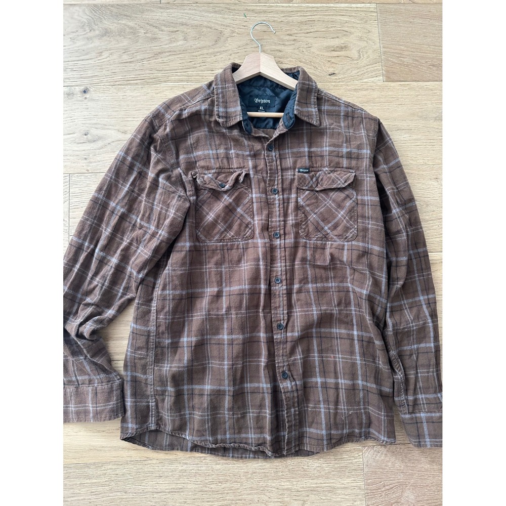 Brixton Bowery Flannel Shirt - Brown Plaid - Men's XL‎ - Cotton